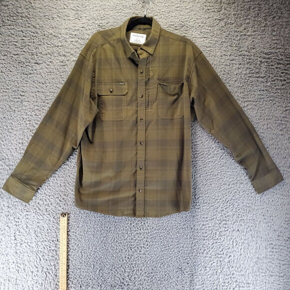 Poncho Shirt Mens Large Green Plaid Regular Fit Long Sleeve Magnetic Pockets - Picture 1 of 8